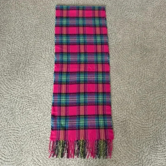 None Accessories - Pink plaid cashmere winter scarf